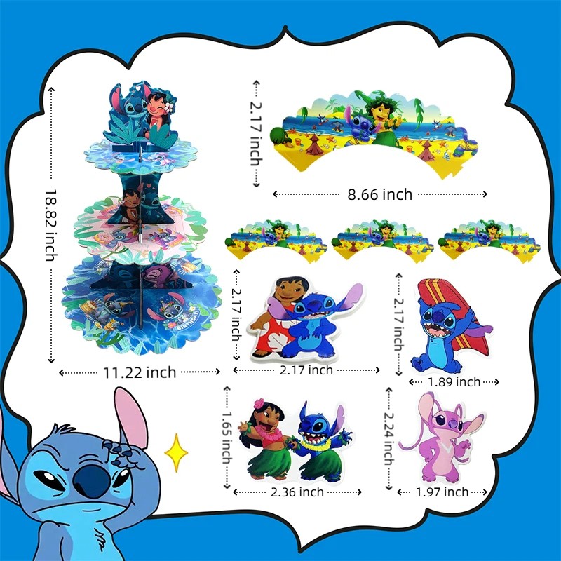 Stitch Cupcake Stand, 3 Tier Stitch Party Decorations Cupcake for Kids Birthday gallery