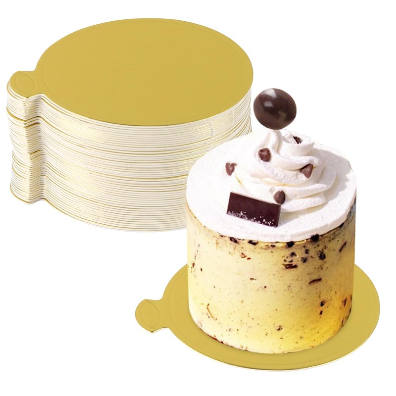 Mini Cake Boards, 3.1 Inch Gold Base Round Cardboard Mousse Base, Paper Cupca...