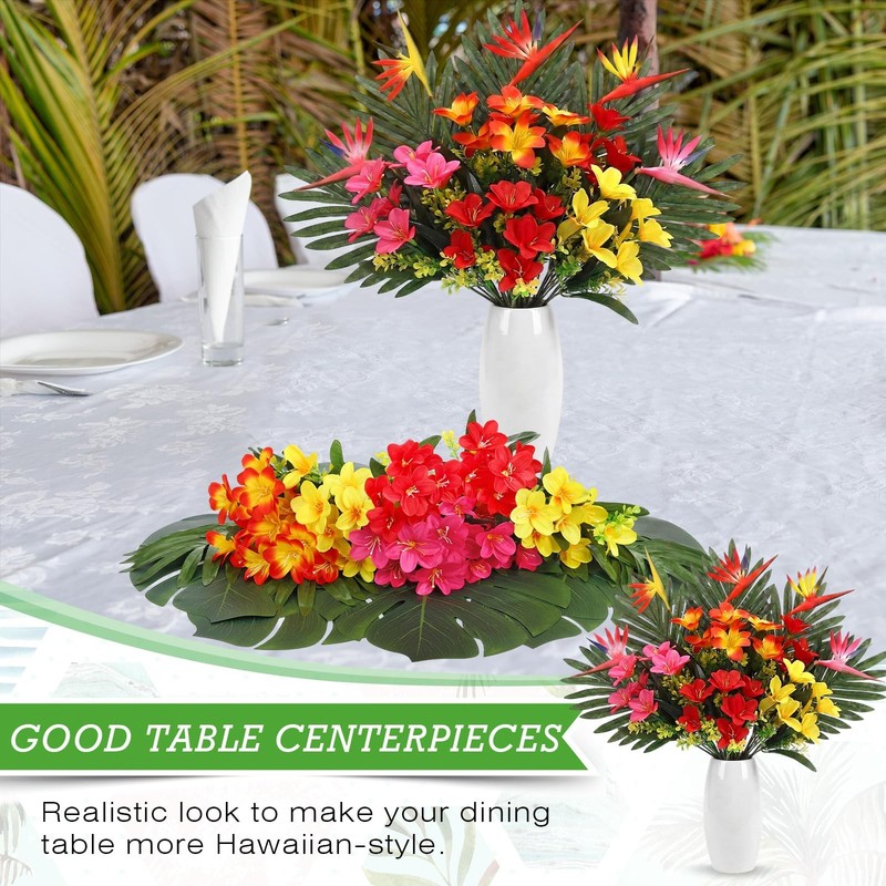 Hotop 8 Set/ 32 Pcs Artificial Tropical Flower Bouquets Bulk For Hawaii gallery