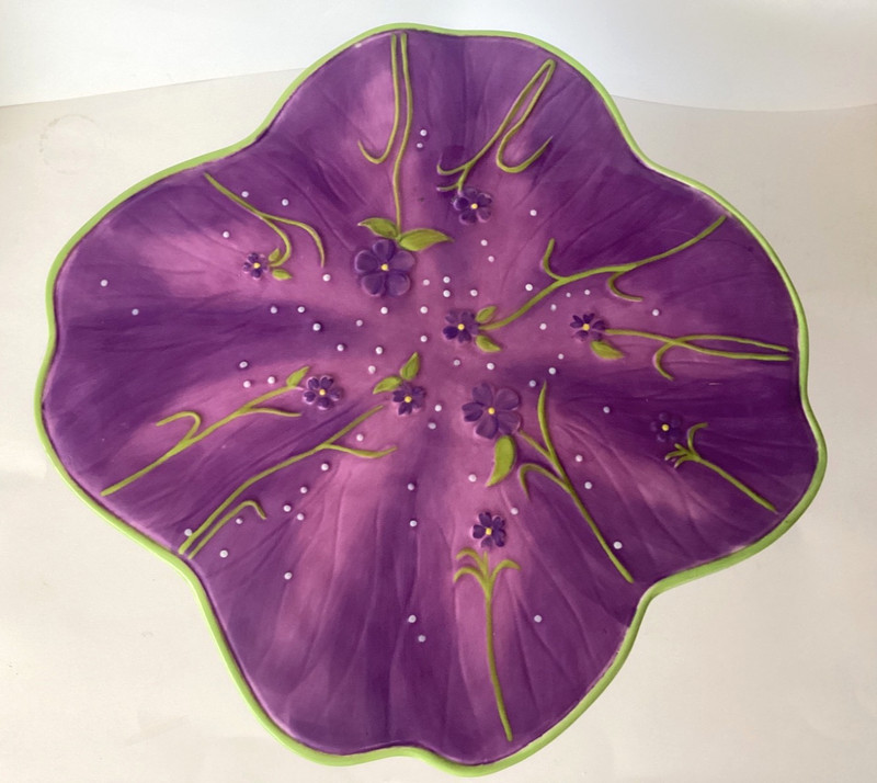 Suzanne Somers Violets Col.High Cake Dessert Stand Plate Handpainted Signed gallery