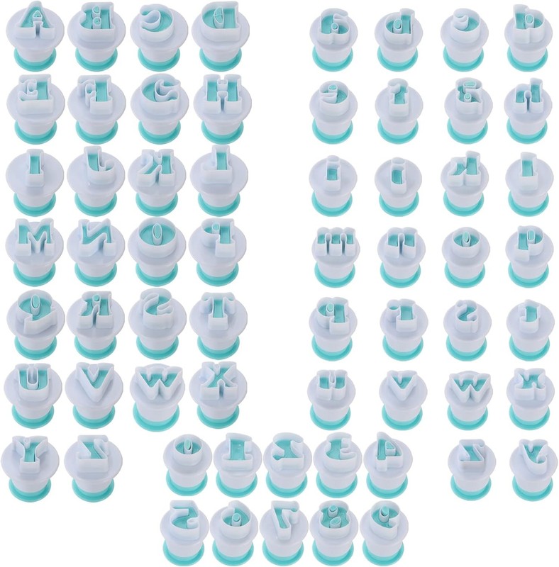 Suwimut 62 Pieces Fondant Alphabet Letter Cutters and Number Blue & White
