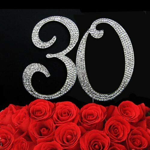120mm Silver Rhinestone Number Cake Topper 30 Thirty Birthday Anniversary Party