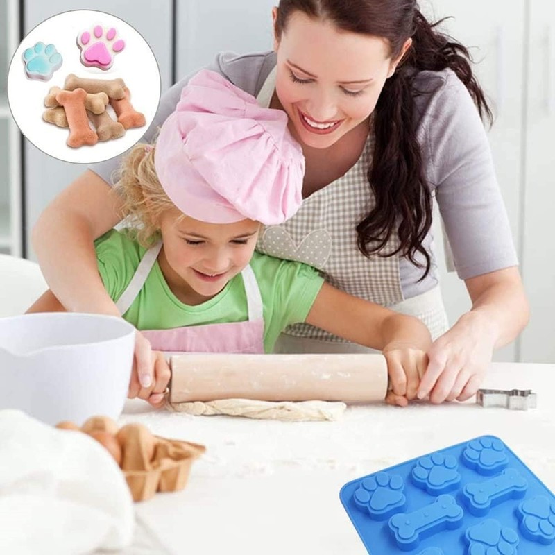 2 Pack BPA-Free Silicone Molds: Puppy Paw & Bone for Creative Pet Treats gallery