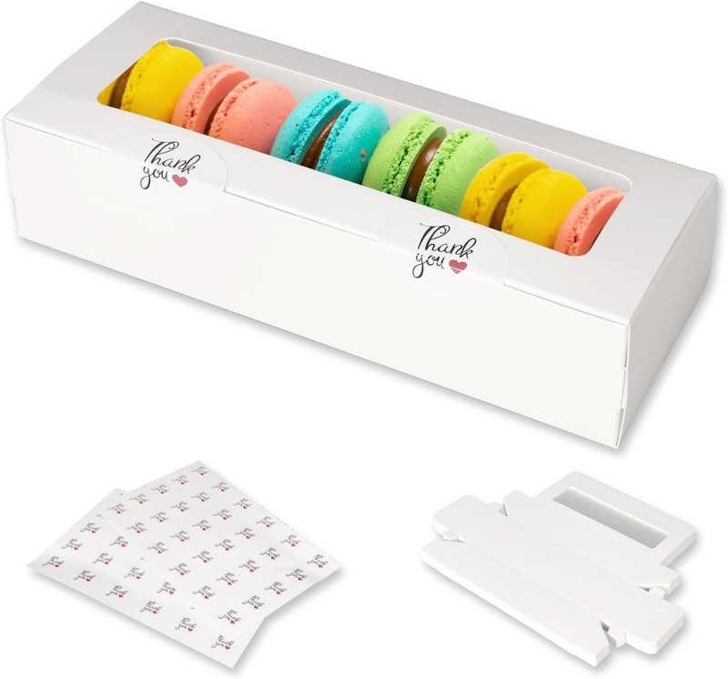 30 Pack White Macaron Boxes for 5-7 Macarons with Stickers - Perfect for Gifts! gallery