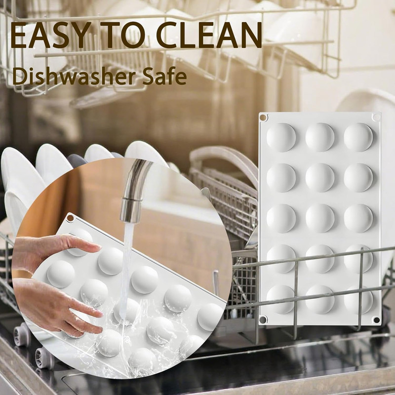 15-Cavity Semi Sphere Baking Molds, Food Grade Silicone Chocolate Molds for M... gallery