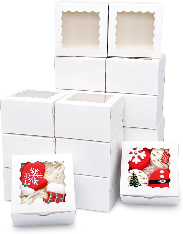 50Pcs Cookie Boxes 4X4X2.5 Inch Bakery Boxes with Window Treat Box Dessert Box f gallery