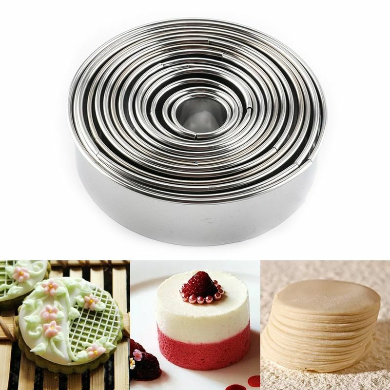 14pcs/Set Cutter Cookie Steel Round Stainless Biscuit Pastry Circle Set Baking