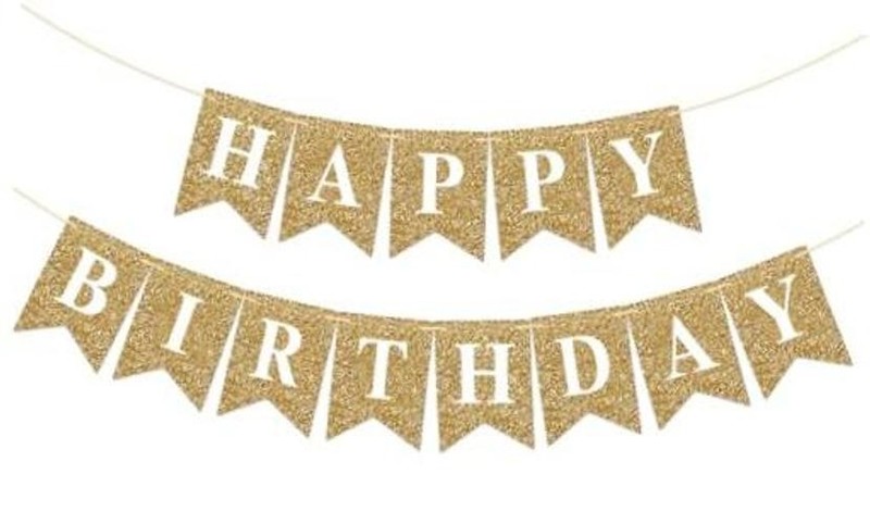 Pre-Strung Happy Birthday Banner – Glitter Birthday Party Banner NO DIY Gold
