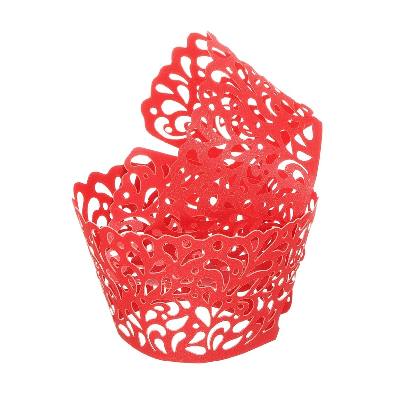 50 Pcs Cupcake Wrapper for Decoration Baking Red (Water Drop, Pearlescent Paper)