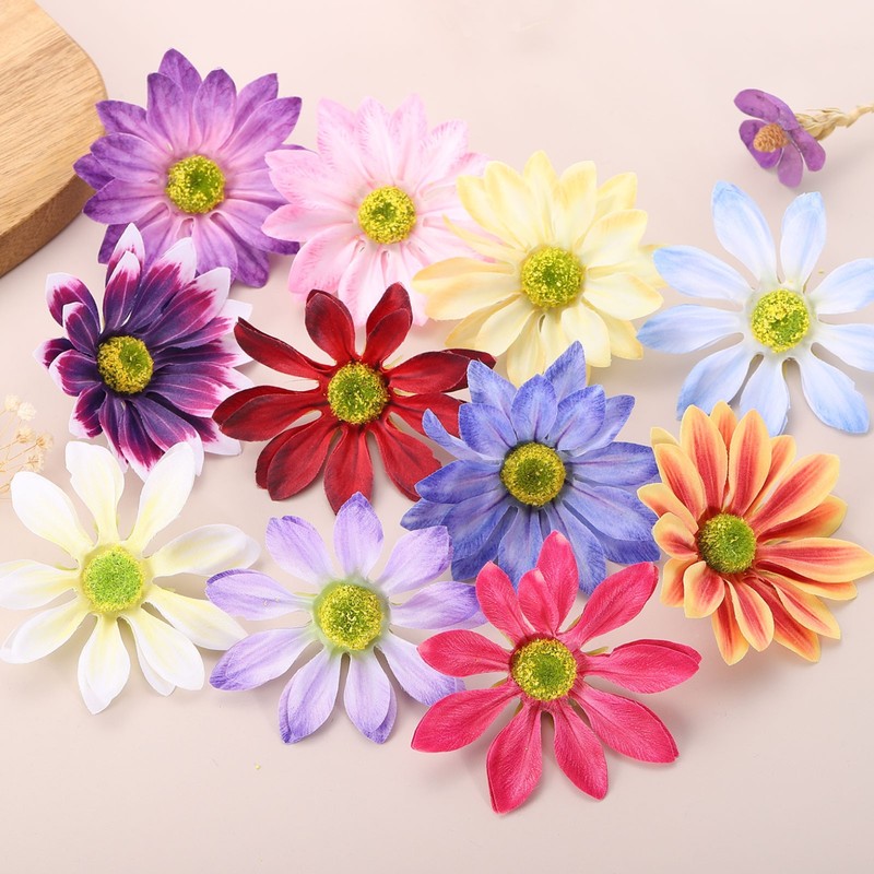 12 Pcs Artificial Daisies Flower Heads, Fake Chrysanthemum Heads, Red gallery