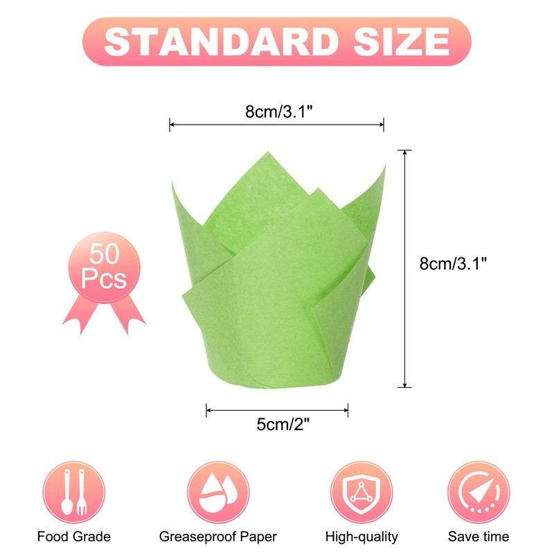 50Pcs Tulip Baking Cups Cupcake Muffins Liners Paper Disposable Wrappers Green gallery