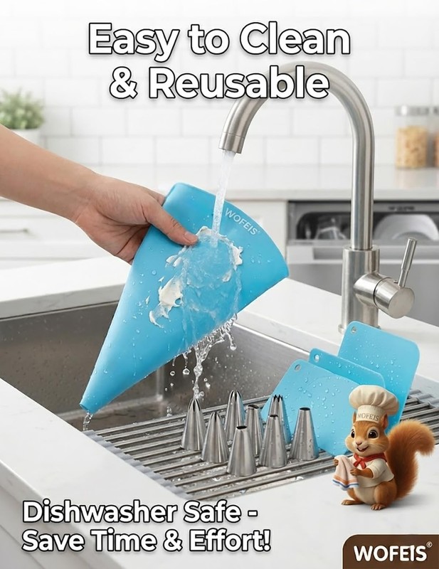 Piping Bags and Tips Set, Reusable Cake Decorating Supplies with 2 Sky Blue gallery
