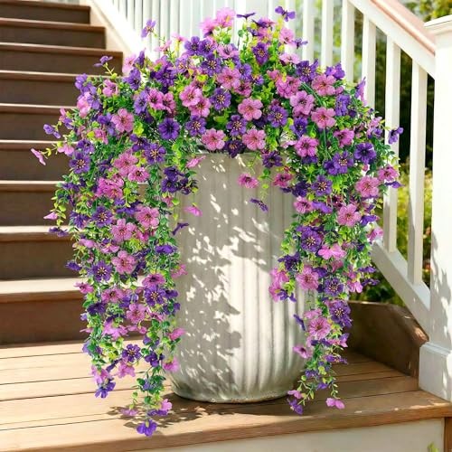 5PCS Artificial Faux Hanging Flowers Plants for Outdoor Mixed Purple gallery