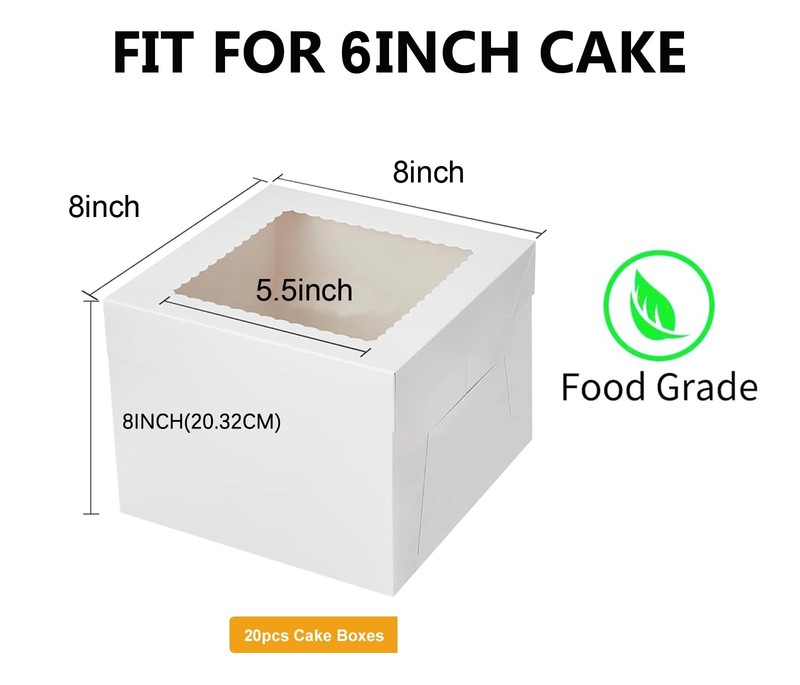 20 PCS White Square Bakery Cake Boxes with Window Container 8x8x8 Inch gallery