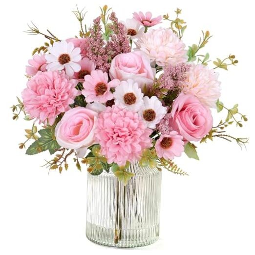 Artificial Flowers Like Real Artificial Bouquet 2 Packs Silk 2PCS Pink gallery
