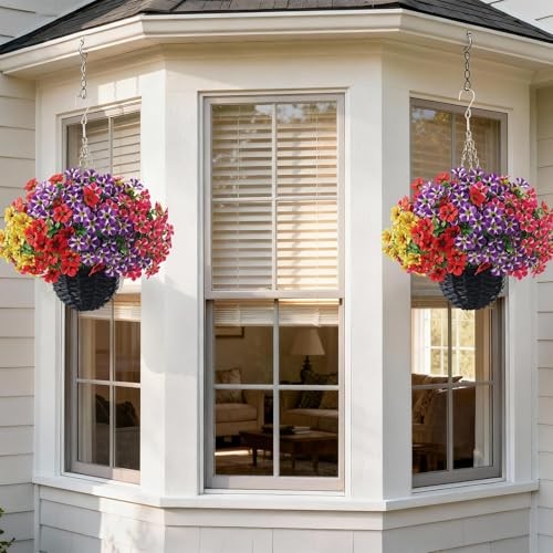 2 Sets Artificial Morning Glory and Eucalyptus Hanging Basket for Mixed Color gallery