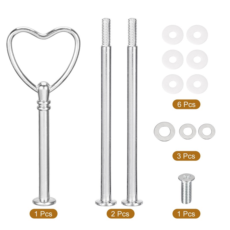 1 Set Cake Tray Stand Handle Plate Hardware Fitting, 3-Tiers Heart Silver gallery
