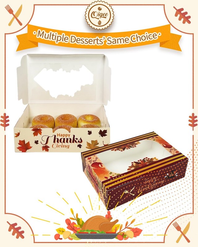 Thanksgiving Cookie Box with Window 9x6x2.5 inch 50Pcs Pastry Macaron Thanksg... gallery