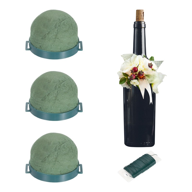 3Pcs Floral Foam Green Flower Floral Dry Foam(with Green Iron Frame)