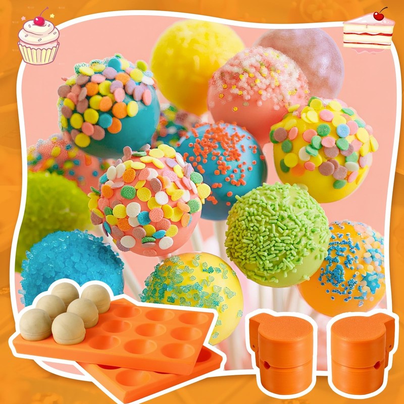 2-Pack Round Cake Pop Mold Set - 3D Sphere Cutter & Pusher Kit for Baking, Parti gallery