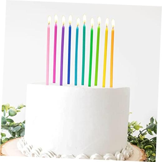 40-Count Rainbow Birthday Candles, Tall Thin Birthday Cake Candles Set,