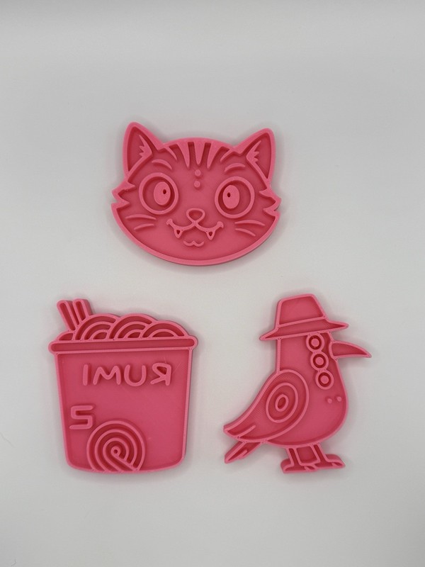 K-Pop Cookie Cutter Set 3D Printed Fondant – Ramen Cup, Cat, Bird, Chibi Faces gallery
