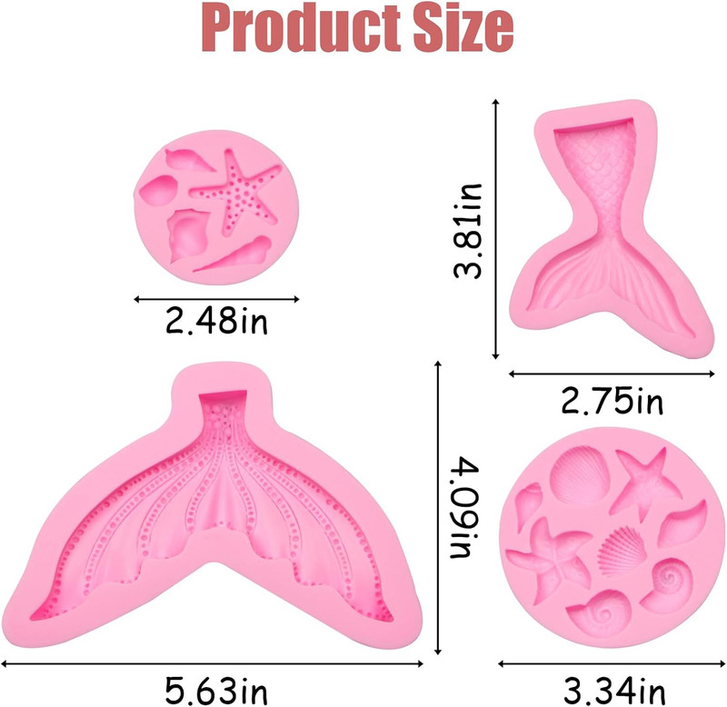 Marine Theme Fondant Molds 4 Pcs, Mermaid Tail Seashell Conch Starfish Baking Ch gallery