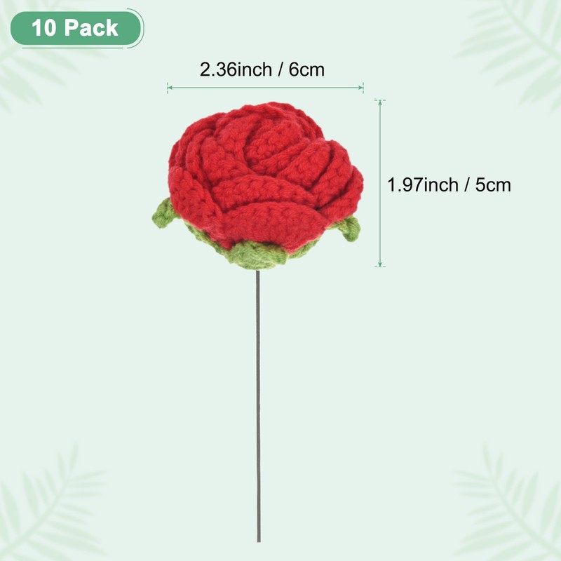 10-Pack Flower Sew on Patches, Handmade Crochet Roses [Red] gallery