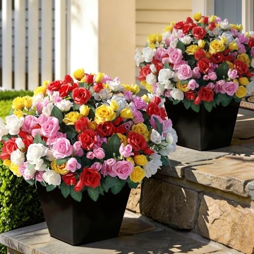 Bundles Artificial Roses for Front Door Outdoor Decor, Realistic 8 Mixed Color