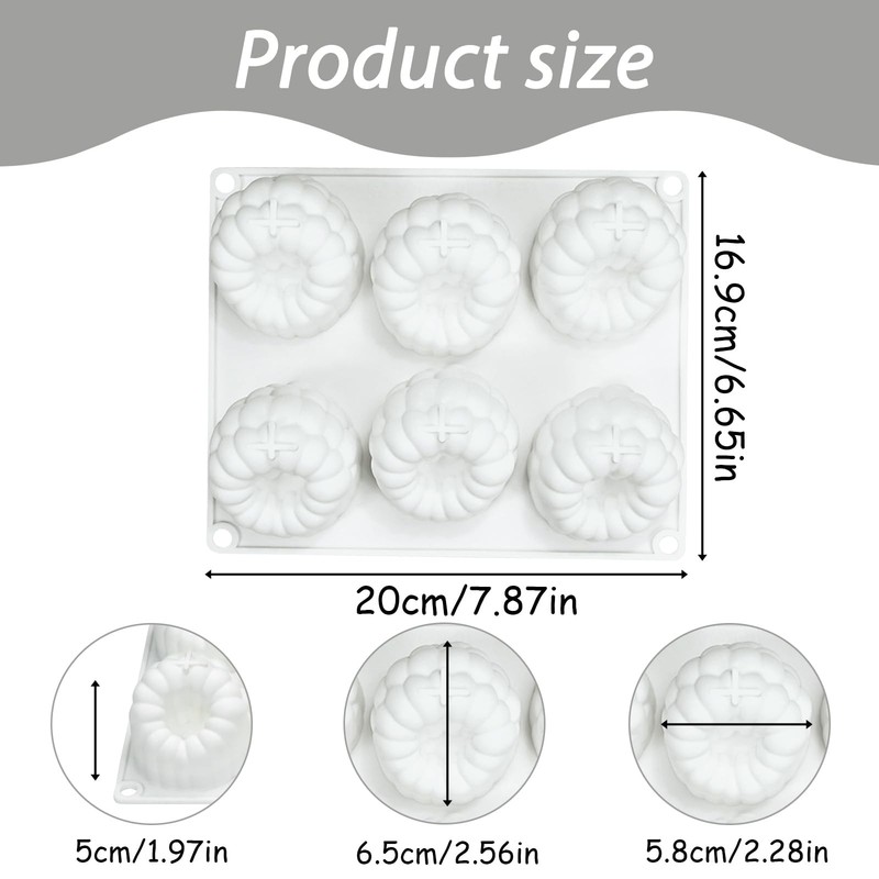 6-Cavity Raspberry Silicone Molds for Mousse Cake, Large Fluted Design, White gallery