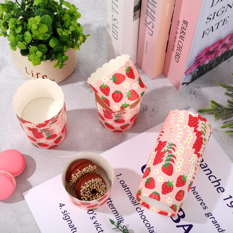 Strawberry Paper Baking Cups 100 PCS Pink Red Scalloped Muffin Wrappers gallery