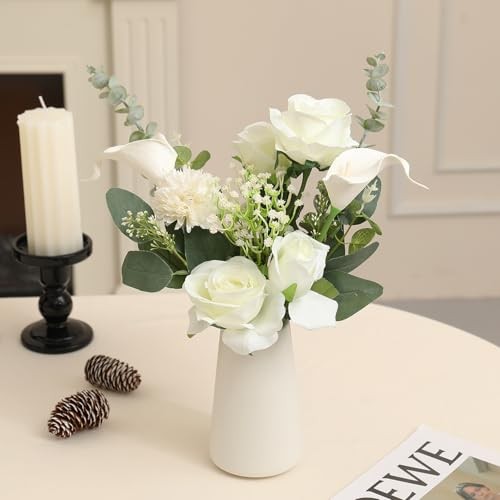 Fake Flowers with Ceramic Vase, Artificial Silk Roses in a Vase, Faux Flowers gallery
