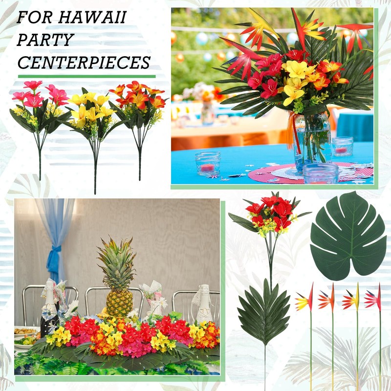 Hotop 8 Set/ 32 Pcs Artificial Tropical Flower Bouquets Bulk For Hawaii gallery