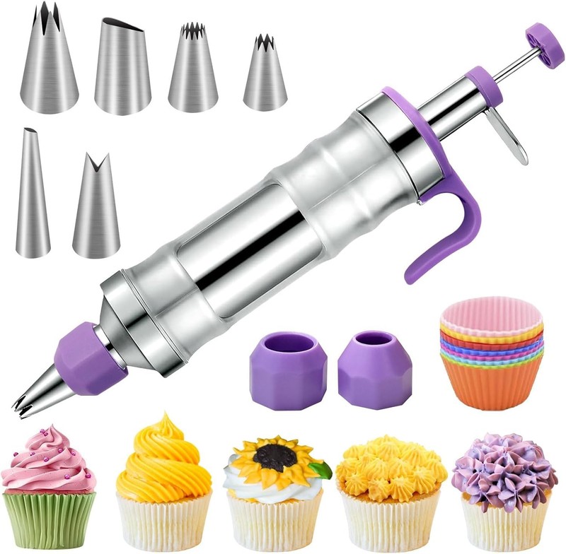 Dessert Decorating Syringe Kit With 6 Frosting Icing Tips for Cake Decorating…