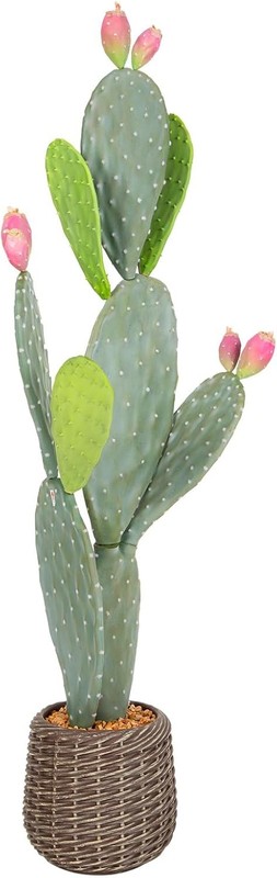 UV-Resistant Tall Faux Cactus in Brown Woven Planter,41″ Fake