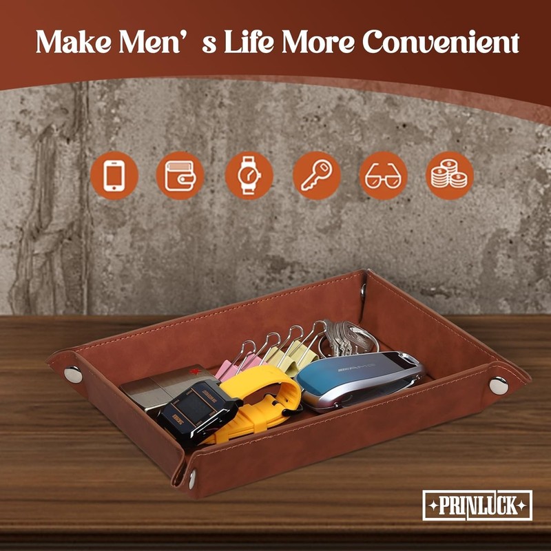 Valentines Love Gifts for Him, Valet Tray Men 11" x 8.7" x 0.6", Brown gallery