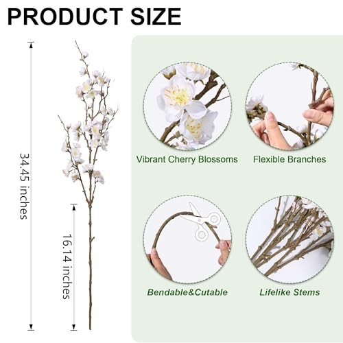 6 PCS Artificial Cherry Blossom Branches Spring Indoor Decoration, Faux A-white gallery