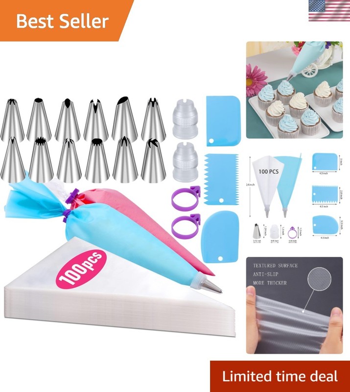 Professional Grade Piping Bags Set – 100 Disposable Bags and 12 Frosting Tips