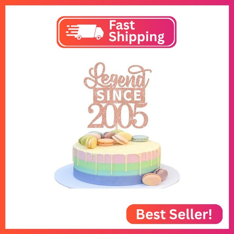 1 Pack Legend Since 2005 Cake Topper Glitter 20th Birthday Cake Pick Cheers to 2