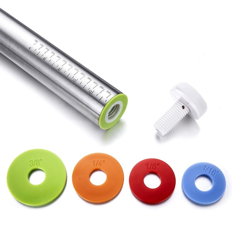 Adjustable Rolling Pin & Baking Mat Set - Stainless Steel Dough Roller for Pizza gallery