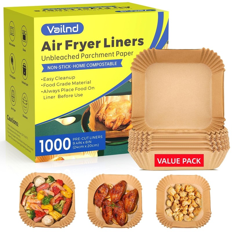 1000 Pcs Air Fryer Paper Liners Value Pack, 8" Square Air Fryer Liners Dispos...