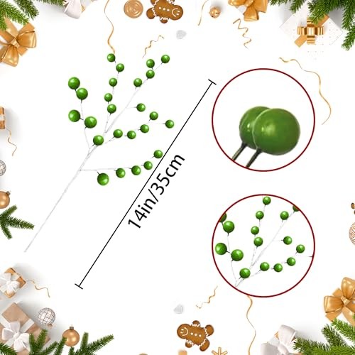 12 Pack Christmas Ornaments Artificial Berry Stems 14" Fake Holly Berry Green gallery