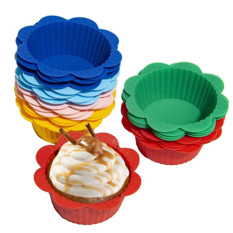 24 Pcs Silicone Muffin Liners with Tabs, Reusable Cupcake Liners for Steel Mu…