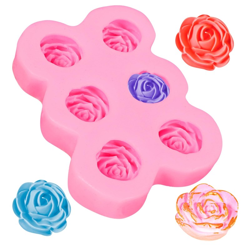 6 Cavity Rose Silicone Mold Flower Molds for Cakes, Soaps, Medium, Pink
