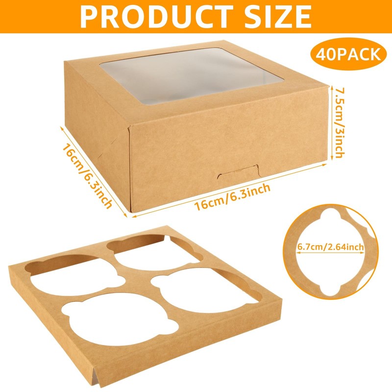 ABuff 40 Pack Autopop up Cupcake Boxes Hold 4 Standard Cupcakes, 6 x 6 in Bro... gallery