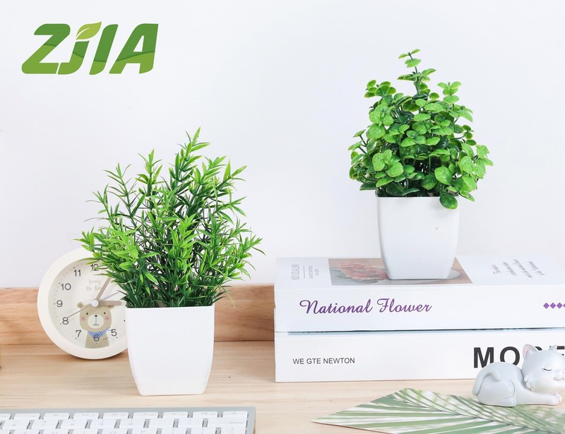 ZJIA 2 Pack Fake Plants Small Artificial 9.84 x 5.91 x 3.15 inches, Green gallery