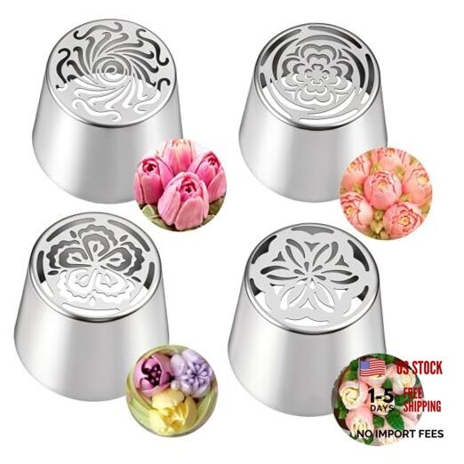 4 PCS Russian Piping Tips Set, Stainless Steel Extra Large Russian tulips