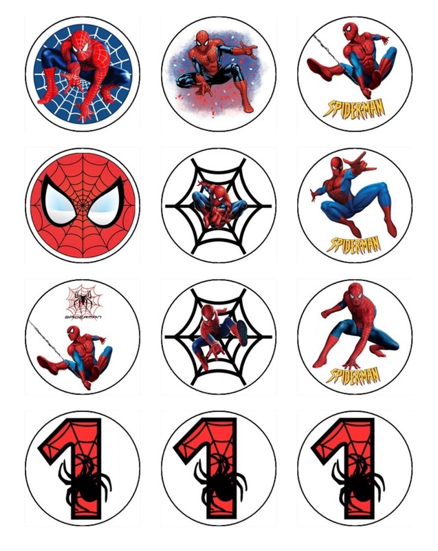 Spiderman Age 1-10 Edible Cupcake Toppers Wafer Superhero Cake Decorations
