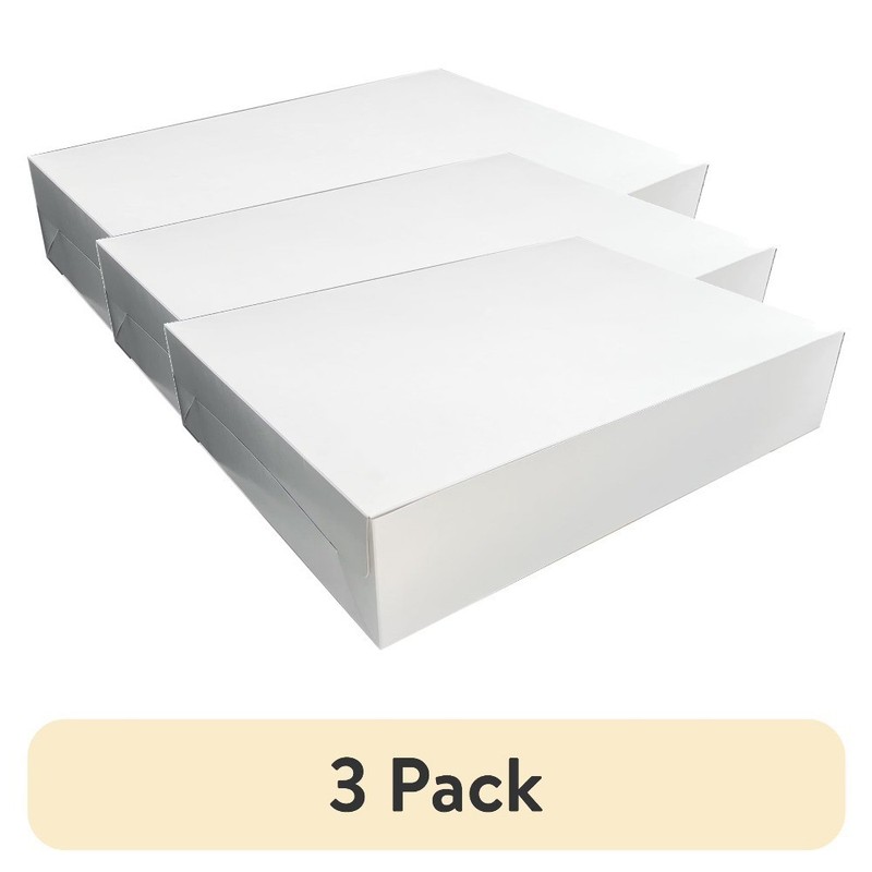 White Folding Cake Box 19x14x4 Inch 3 Pack Bakery Pastry Packaging