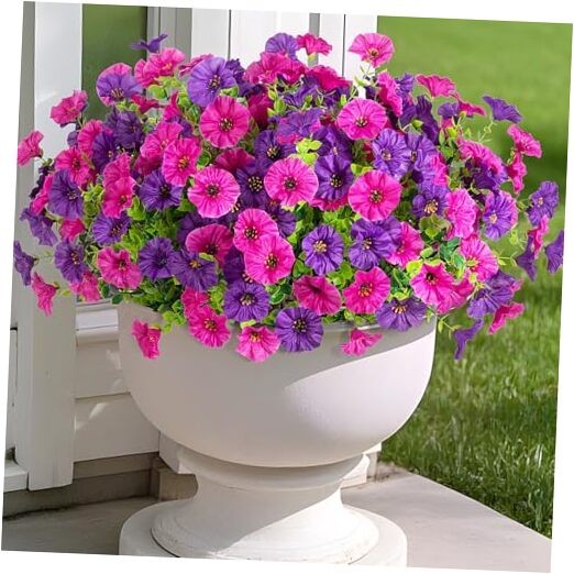 Artificial Flowers for Outdoors Decoration, 12 Bundles Dark Purple Light Purple